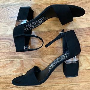 Brand new suede black single strap heel.